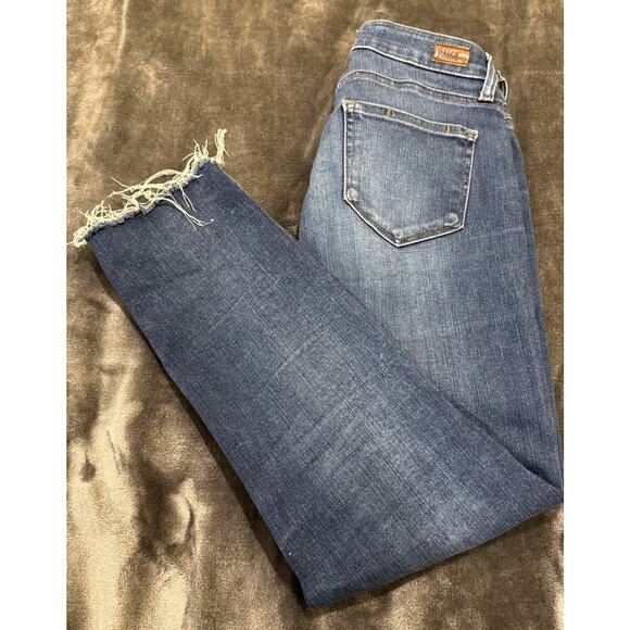 Paige Denim-Womens Kylie Crop-Denim Dark Wash Distressed Hem Jeans-Size W25 - Picture 16 of 16